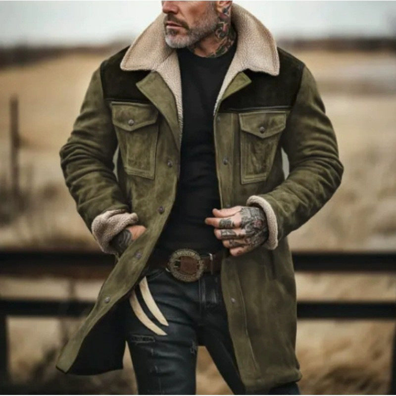 Herren Suede-Langjacke mit Teddy-Futter und praktischen Taschen R&B