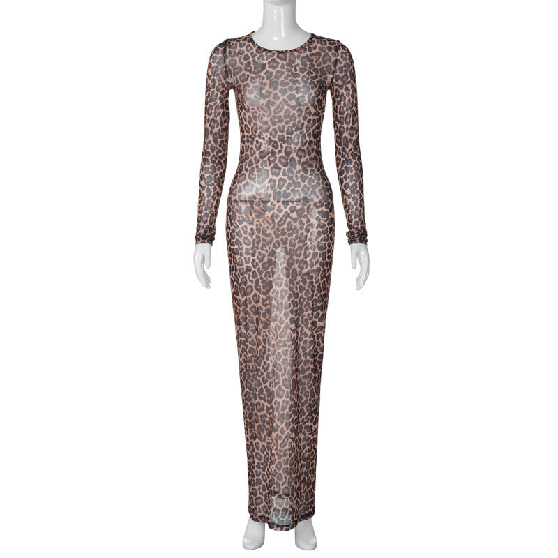Damen Maxikleid mit elegantem Leopardenmuster R&B