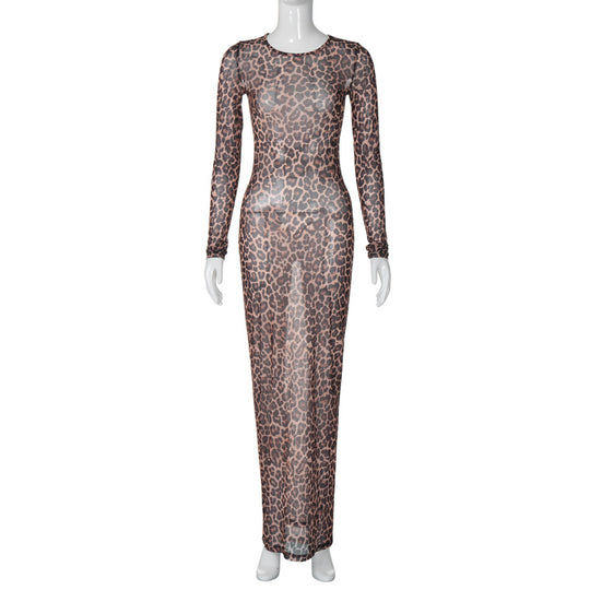 Damen Maxikleid mit elegantem Leopardenmuster R&B