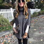 Damen nan kastiger Strickponcho mit hohem Rollkragen, Zopfstruktur und seitlichen Schlitzen R&B