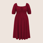 Damen elegantes Midikleid mit modischen Puffärmeln und Taillenschnürung R&B