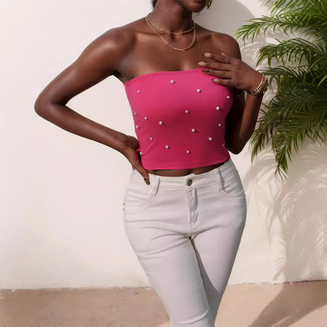 Damen Bandeau-Top mit eleganten Perlenapplikationen R&B