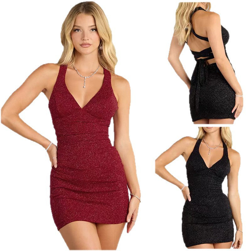 Damen Funktionskleid mit zartem Glitzereffekt und schickem V-Ausschnitt R&B