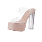Damen transparente High Heel Mules mit höherem Blockabsatz R&B