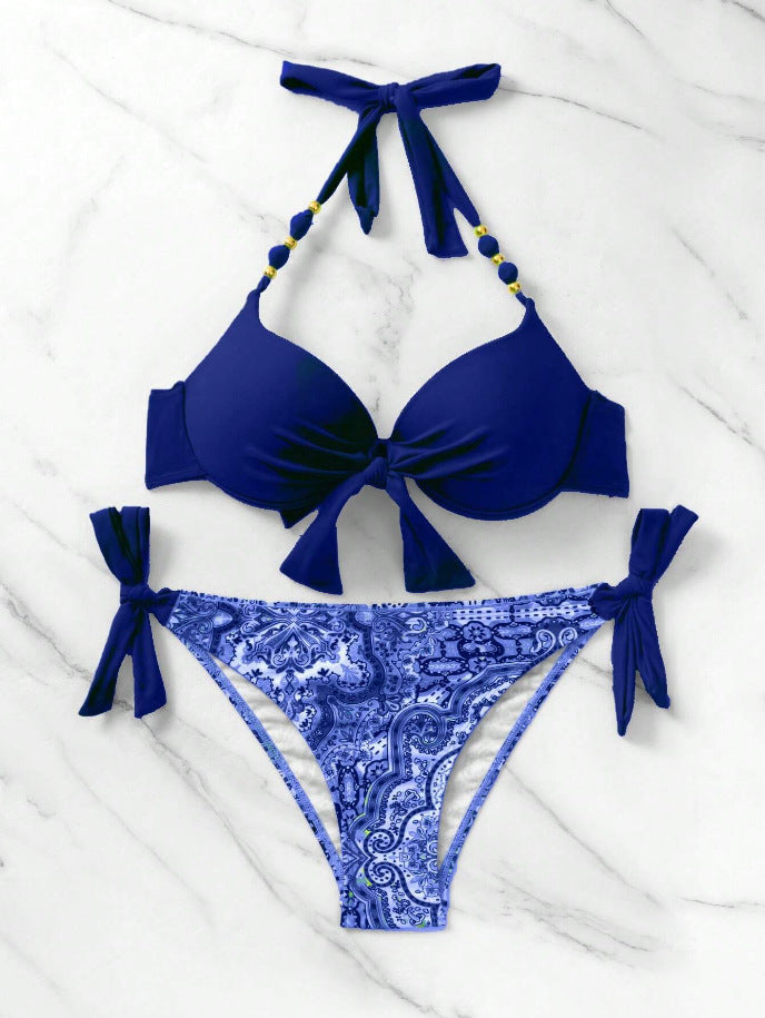 Damen Bikini-Set mit modischem Knoten und bunten Akzenten R&B