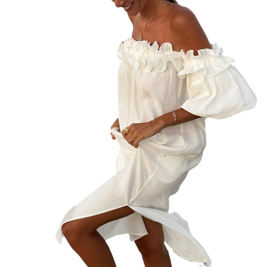 Damen Off-Shoulder Sommerkleid mit Rüschendetails R&B