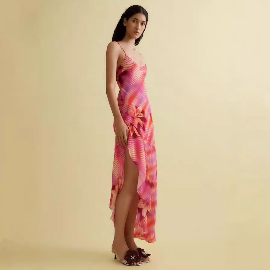 Damen Sommerliches Maxikleid mit asymmetrischem Saum und floralem Design R&B