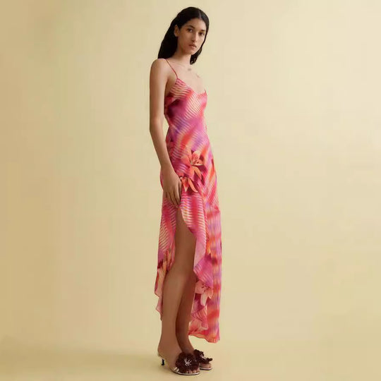 Damen Sommerliches Maxikleid mit asymmetrischem Saum und floralem Design R&B