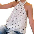 Damen Spaghetti-Trägertop mit modischem Punkten Design und Schleifenakzenten R&B