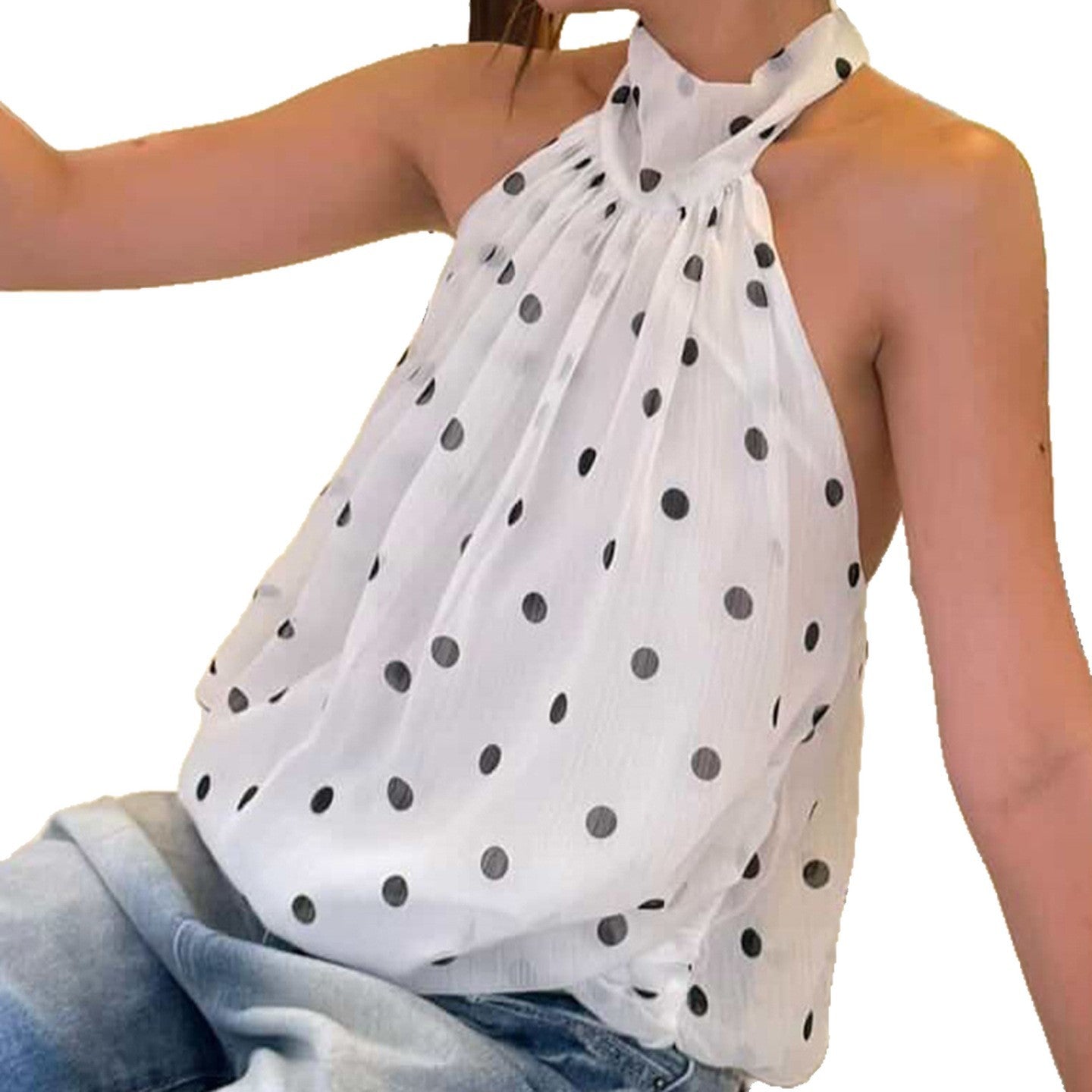 Damen Spaghetti-Trägertop mit modischem Punkten Design und Schleifenakzenten R&B