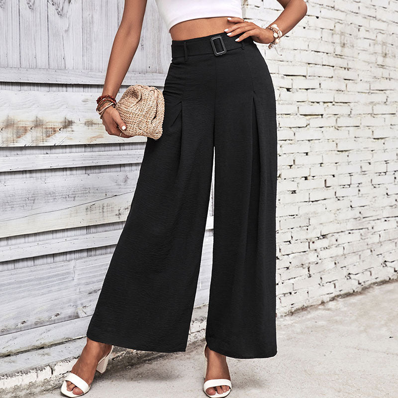 Damen Weite Hose mit eleganten Falten und hochwertigem Taillengürtel R&B