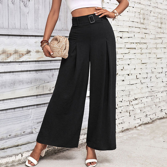 Damen Weite Hose mit eleganten Falten und hochwertigem Taillengürtel R&B