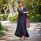 Damen lässiges Langarmkleid mit Knopfleiste und Ballonärmeln R&B