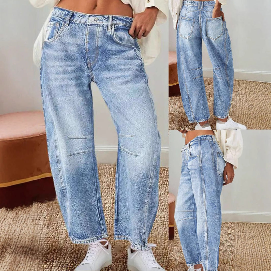 Damen Hoch Taillierte Baggy Jeans R&B