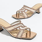 Damen elegante High Heel Mules mit glitzernden Riemen und komfortablem Absatz R&B