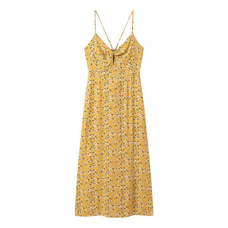 Damen Sommerkleid mit feinem Blumenmuster und verspielten Trägern R&B