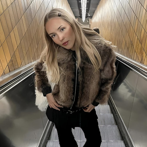 Damen Kunstpelzjacke mit voluminösen Ärmeln R&B