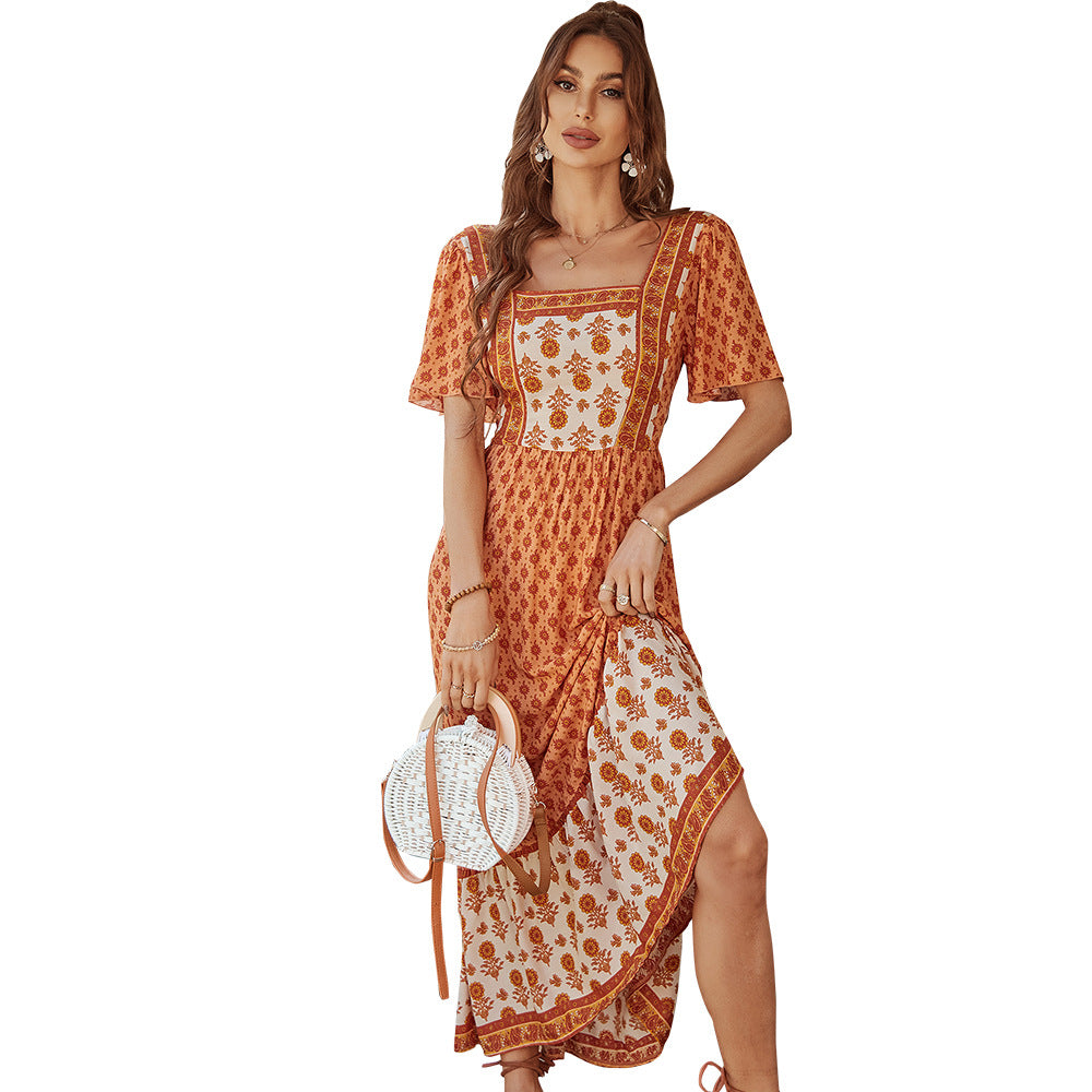 Damen Maxikleid mit floralen Stickereien und schwingendem Saum R&B