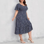 Damen Midi-Kleid mit fließendem Schnitt und verspieltem Muster R&B