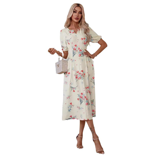 Damen Midi-Kleid mit floralen Akzenten R&B