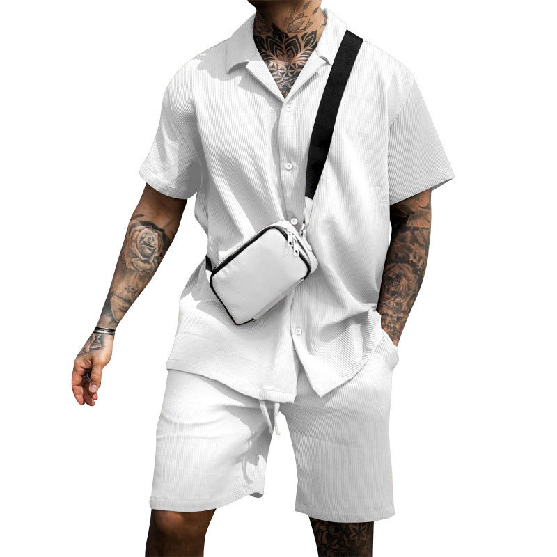 Herren lässiges Kurzarmhemd mit stylischem Schnitt und dazu passenden Shorts R&B