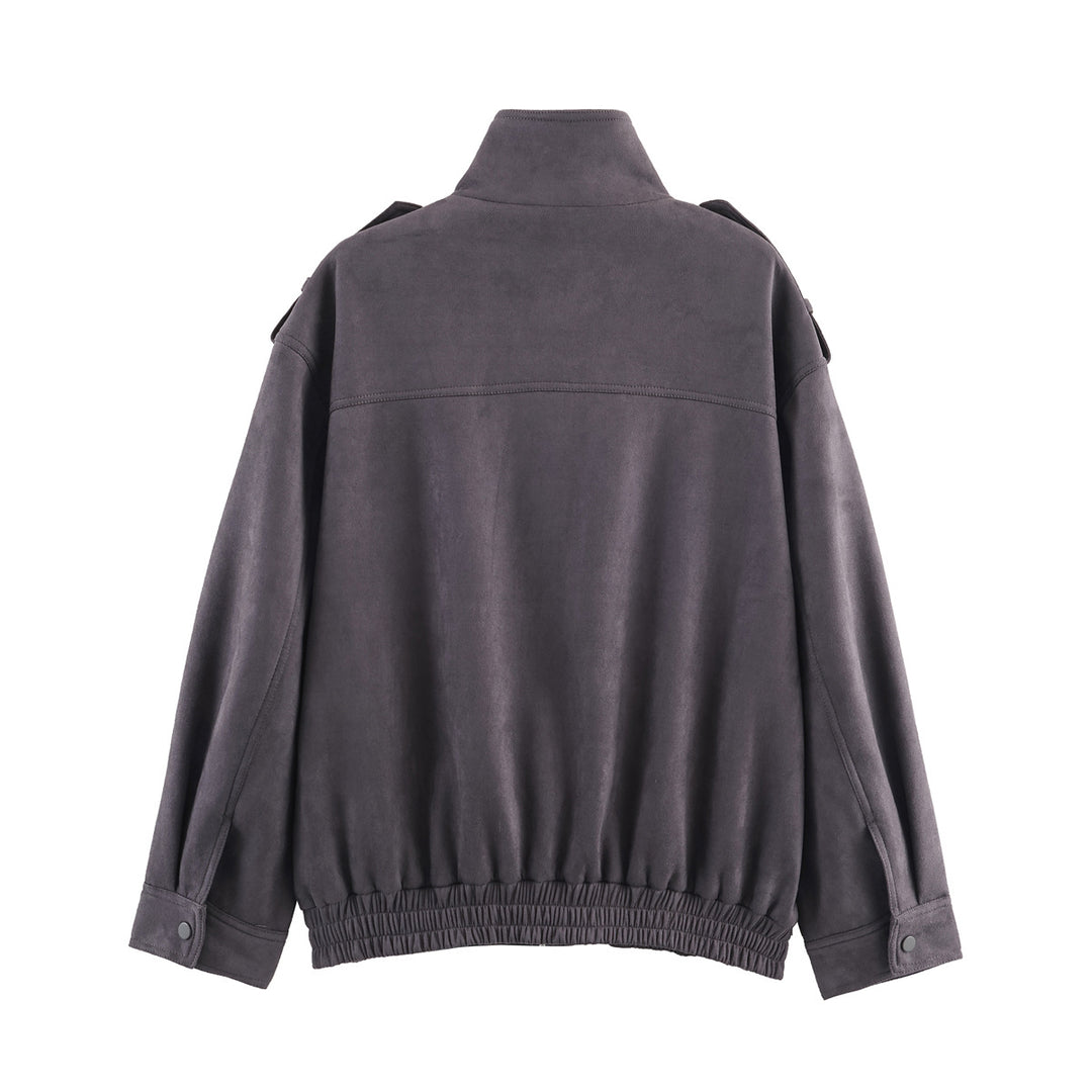 Damen modische Utility-Jacke mit hohem Kragen und praktischen Taschen R&B