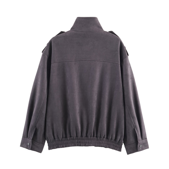 Damen modische Utility-Jacke mit hohem Kragen und praktischen Taschen R&B
