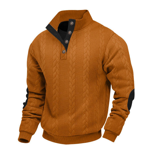 Herren nan grober Zopfstrick Troyer mit Knopfleiste und Veloursleder-Ellenbogenpatches R&B