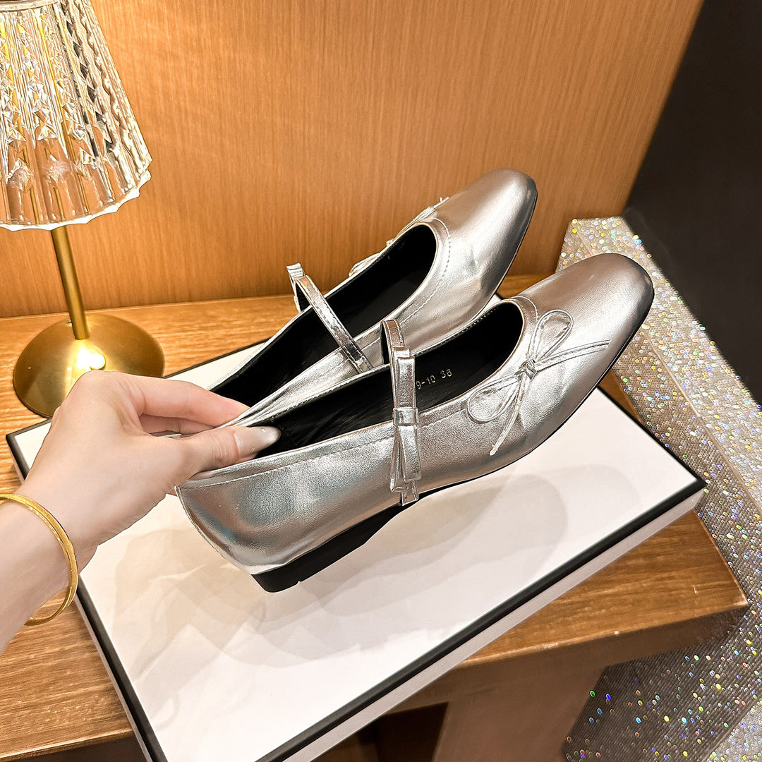 Damen Ballerinas mit schimmerndem Obermaterial und verspieltem Schleifendetail R&B