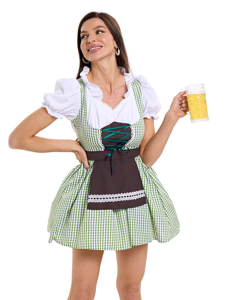 Damen Trachtenkleid im modernen Latzdesign mit nostalgischen Karomustern und verspieltem Schürzenakzent R&B