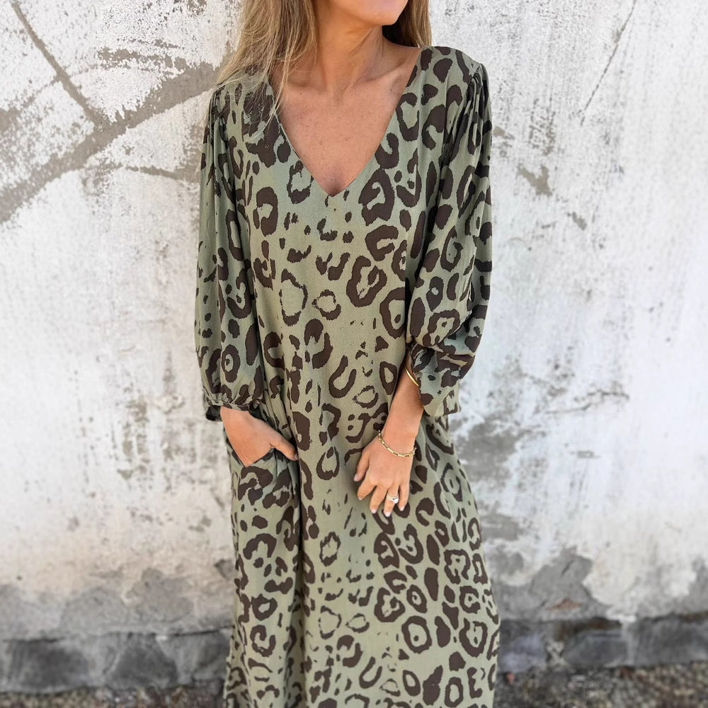 Damen Maxikleid mit tiefem V-Ausschnitt und lässigem Schnitt R&B