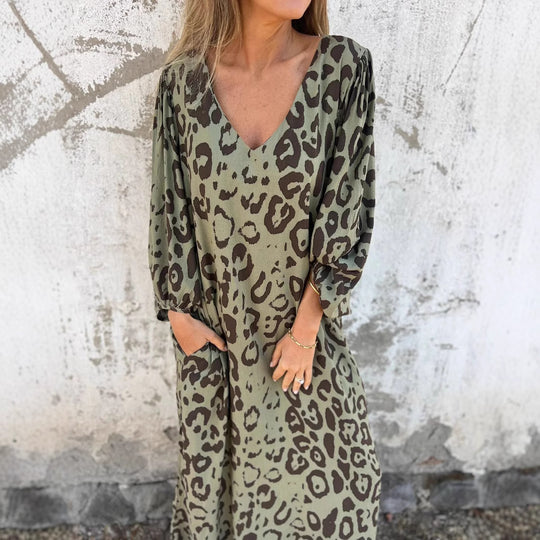 Damen Maxikleid mit tiefem V-Ausschnitt und lässigem Schnitt R&B