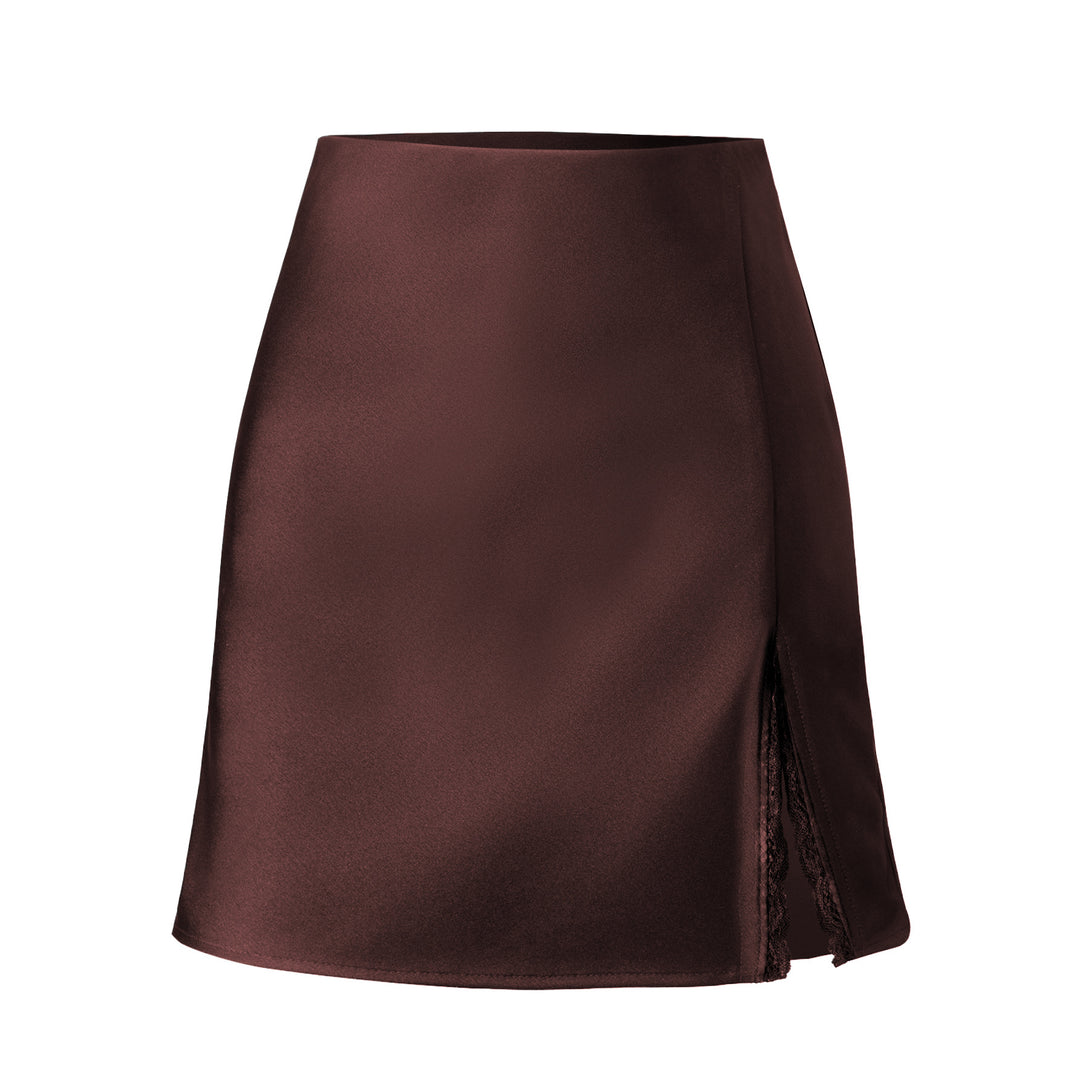 Damen Satin-Rock mit seitlichem Schlitz und Spitzenakzenten R&B