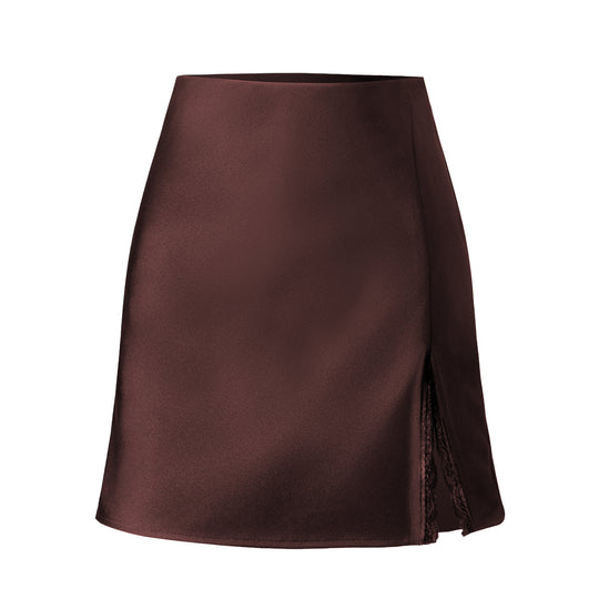 Damen Satin-Rock mit seitlichem Schlitz und Spitzenakzenten R&B