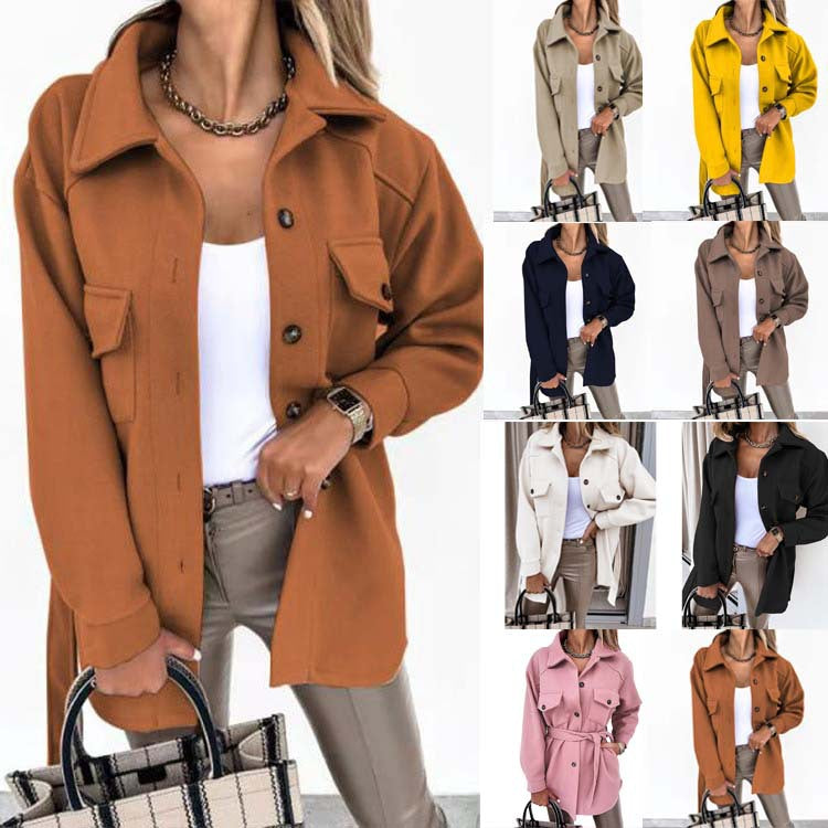 Damen Oversize-Hemdjacke mit praktischen Taschen und modernem Kragen R&B