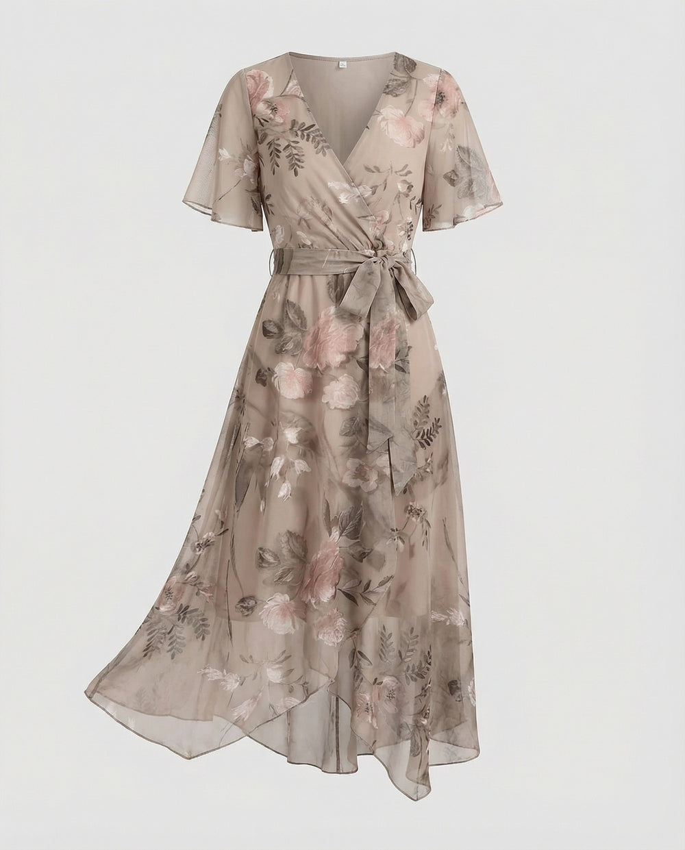 Damen Midikleid Wickelkleid Chiffon