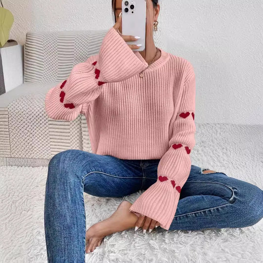 Damen Pullover mit romantischem Herzdesign R&B