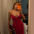 Damen Maxikleid mit raffiniertem Schlitz und verführerischen Spitzenakzenten R&B