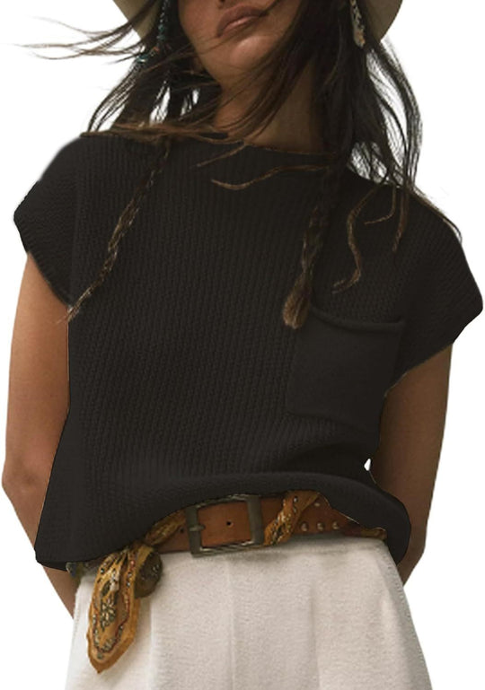Damen lässiger Strickpullover mit strukturierter Oberfläche und Brusttasche R&B