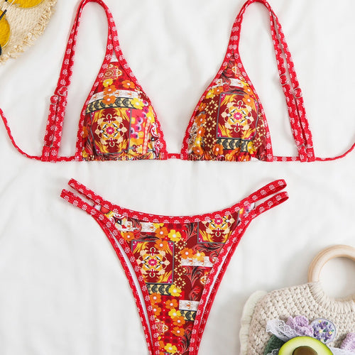 Damen Triangel-Bikini-Set mit verstellbaren Trägern und floralem Muster R&B