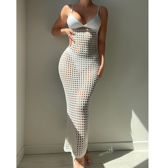Damen figurbetontes Häkelkleid mit transparentem Design R&B