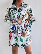 Damen Hemdblusenkleid im modernen Kunstdesign R&B