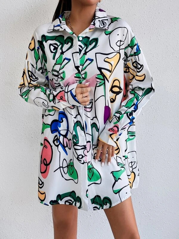 Damen Hemdblusenkleid im modernen Kunstdesign R&B
