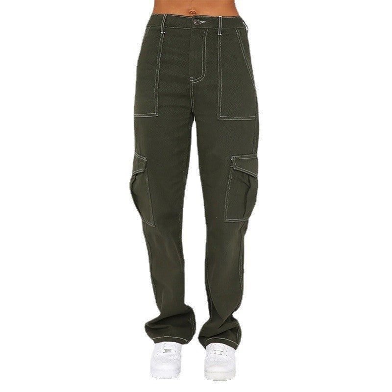 Damen Cargo-Jeans mit hohem Bund und geradem Bein R&B