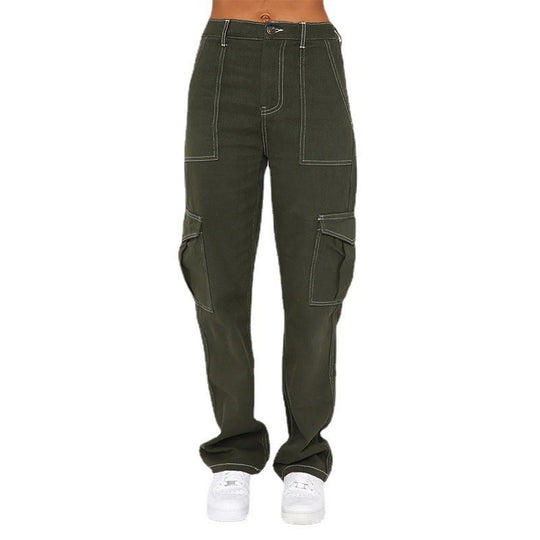 Damen Cargo-Jeans mit hohem Bund und geradem Bein R&B