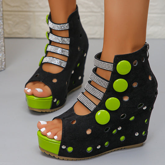 Damen Wedge-Sandalen mit modischem Lochdesign und glitzernden Applikationen R&B