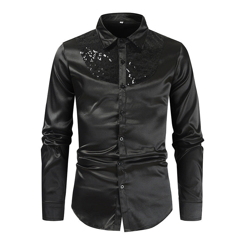 Herren elegantes Satinhemd mit Pailletteneinsatz R&B