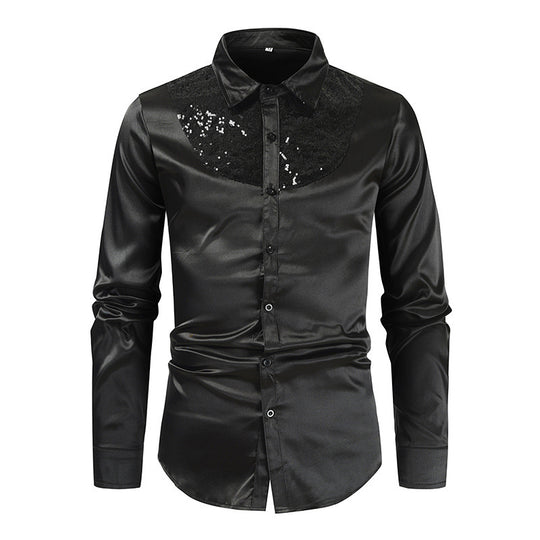 Herren elegantes Satinhemd mit Pailletteneinsatz R&B
