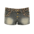 Damen Kurze Jeansshorts mit Leopardenmuster und gerafftem Bund R&B