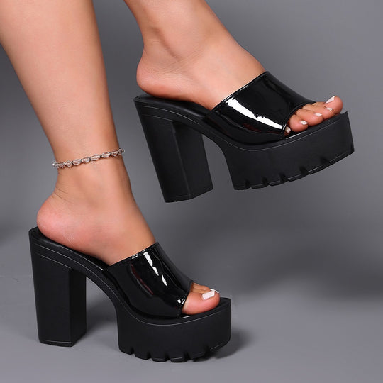Damen Glamouröse Plateau-Pantoletten mit breitem Riemen R&B